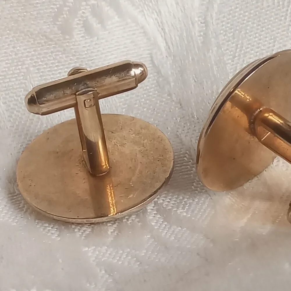 Vintage Mother of Pearl monogram H Button style Goldtone 1in  Cufflinks